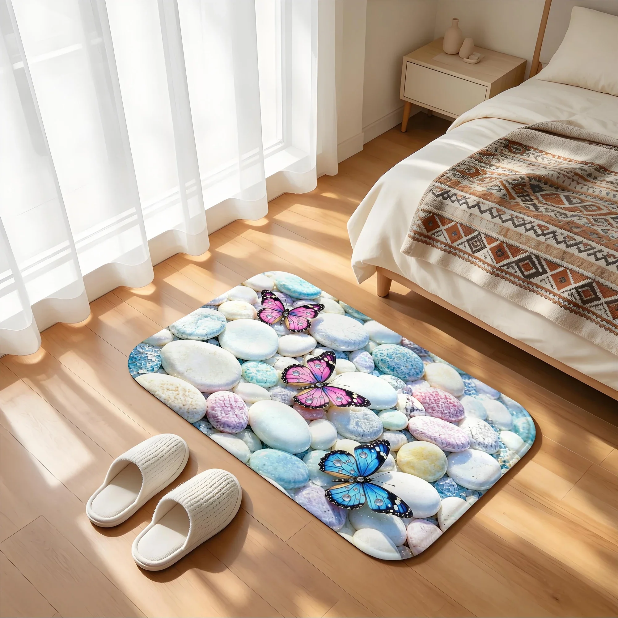 Bathroom use absorbent quick drying floor carpet home decoration flannel anti slip shower carpet pebble theme