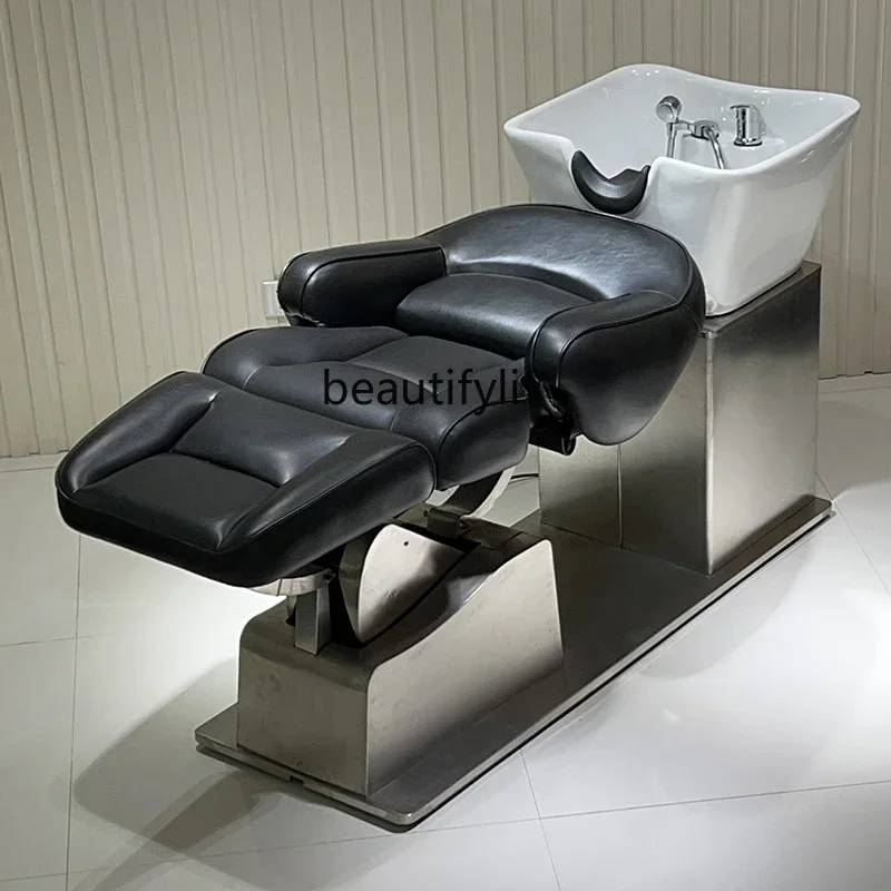 

New Arrivals Electric Shampoo Chair Lying Half Flushing Bed Barber Shop for Hair Salon Beauty Salon Ceramic Basin Hair Washing R