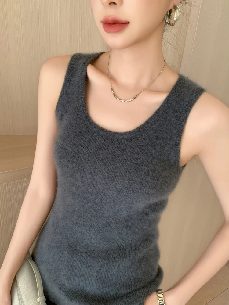 

Spring Summer Women Vest 100% Cashmere V-Neck Soft Knitwear Solid Slim Merino Wool Pullover Sleeveless Clothes Casual Tank Tops