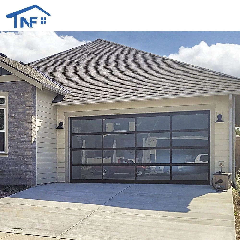 

Custom Low Price Residential Electric Garage Door Automatic Black Aluminum Alloy Frame Glass Garage Doors
