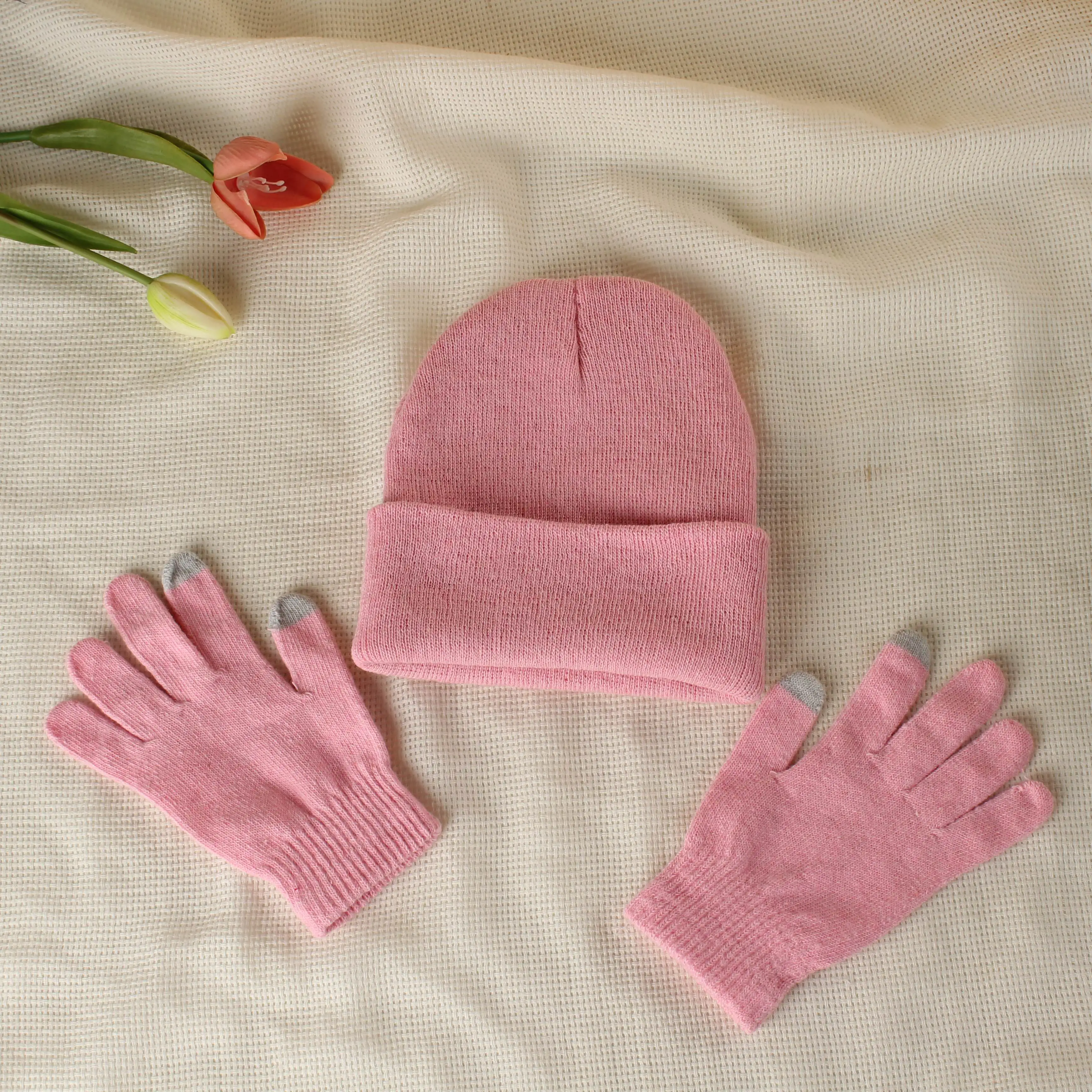Strickmütze und Handschuh-Kombinationsset, vielseitige und modische Wollmütze, warme Pullovermütze für Herbst und Winter