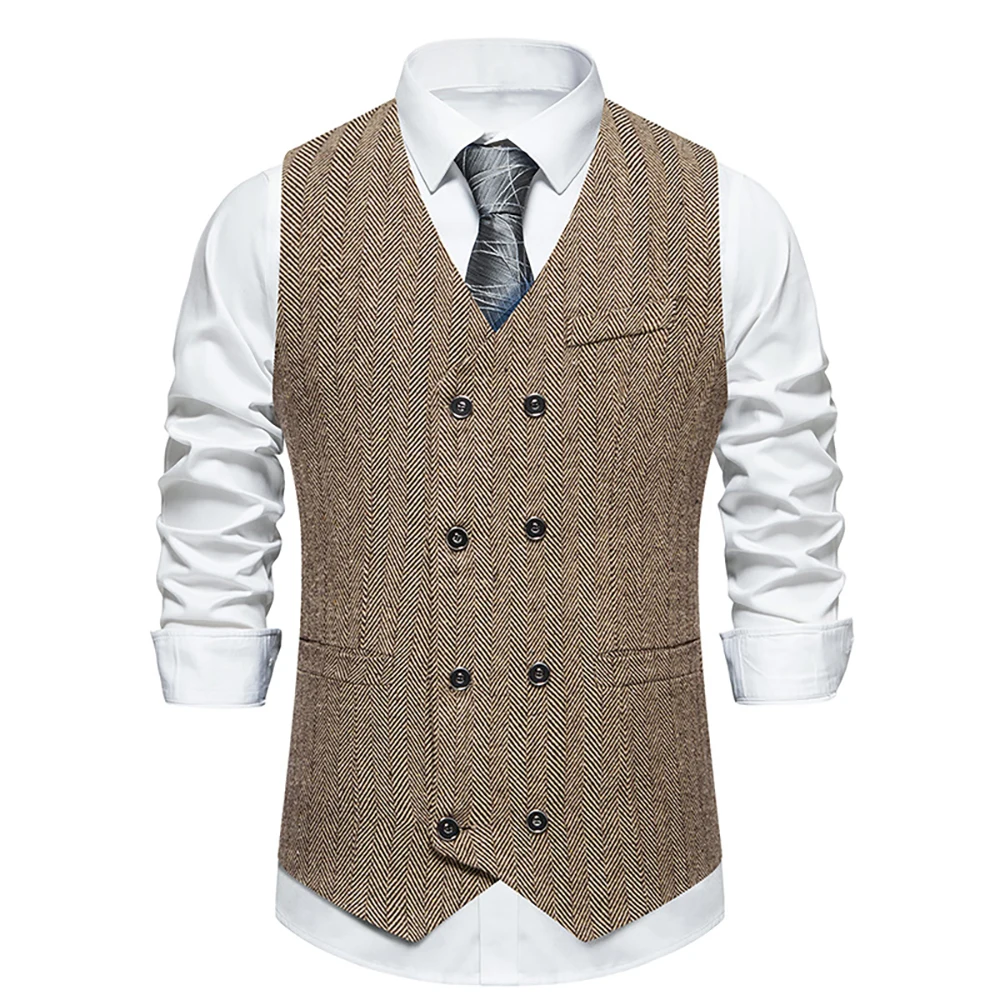 2024 Spring and Autumn New Style Suit Vest Men\'s Retro Double-Breasted Daily Casual Suit Vest Top