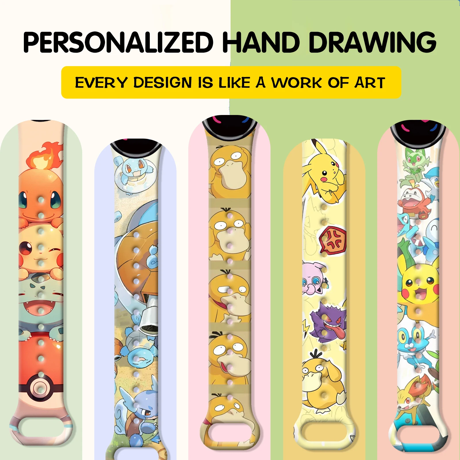 Pokemon Series Printed Wristband for Xiaomi Mi Band 10 Wrist Strap Replaceable Bracelet for Mi Band 9 8 Smart Watchband