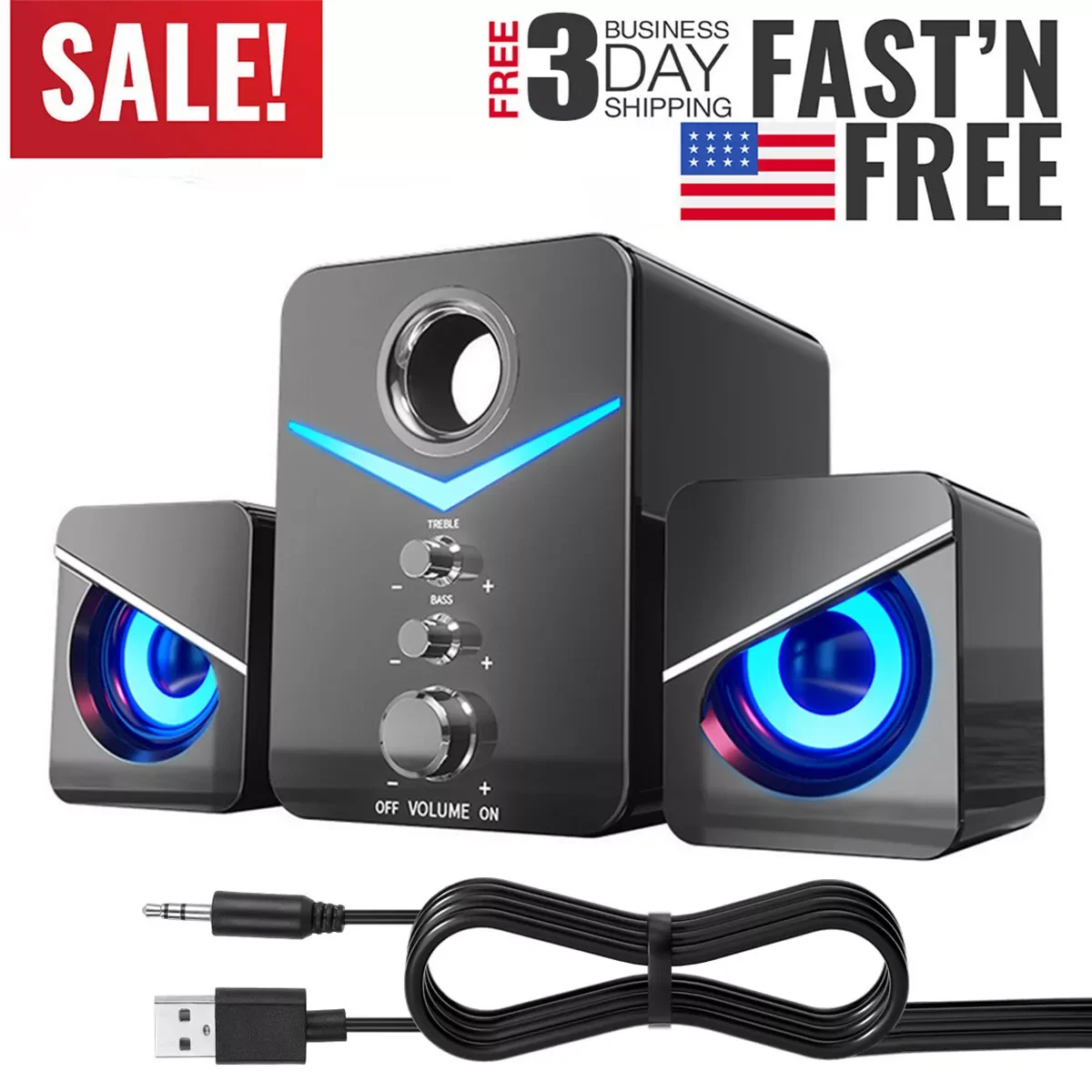 

Computer Speakers Surround Sound System Wired PC Speakers Gaming Bass 3.5mm Jack