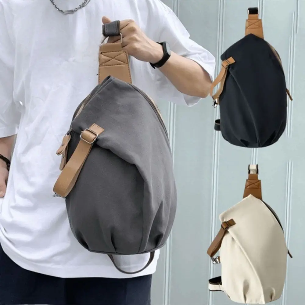 Solid Color Men's Chest Bag Waterproof Large Capacity Nylon Crossbody Bag Multifunctional Commuting Cycling Shoulder Bag Outdoor
