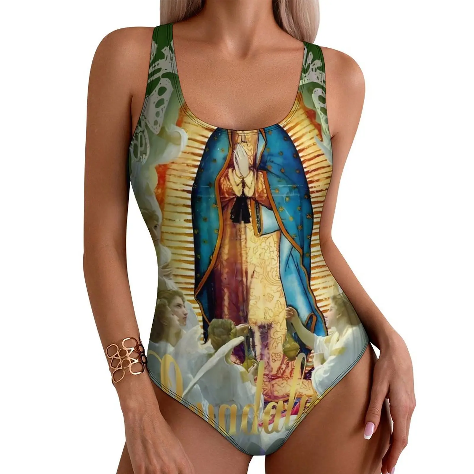 

Купальник Богоматери Гваделупской, цельный купальник Мексиканской Девы Марии, милый купальный костюм с эффектом пуш-ап, сексуальный спортивный дизайн, боди