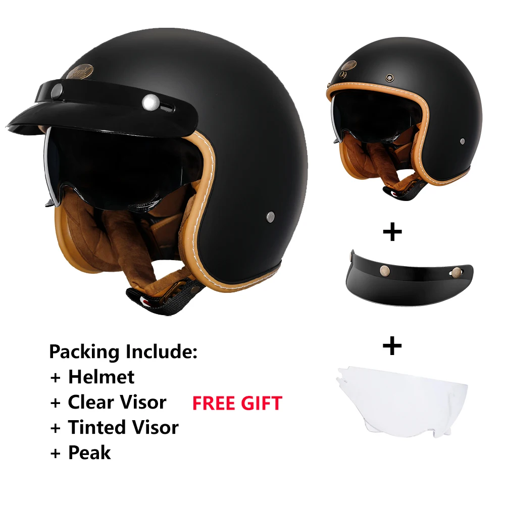 3/4 Open Face Motorcycle Helmet Vintage Lightweight Jet Helmet For Men Women Adult Electric Scooter Helmet Dot Ece Approved