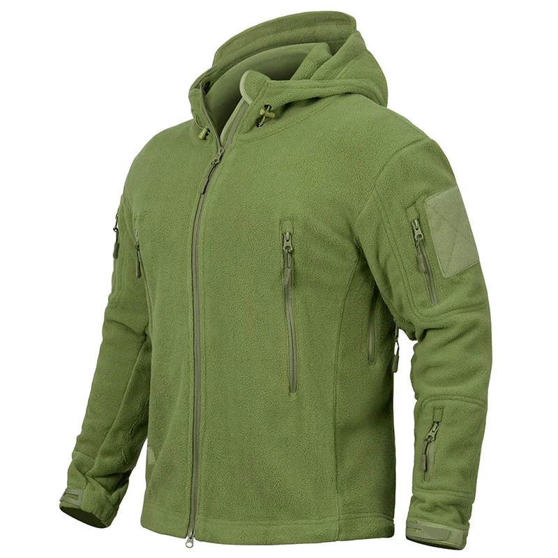 Winter Tactical Fleece Hoodie Jacket Men Warm Outdoor Sport Hooded Coat Multi-Pocket Casual Full Zip Hiking Jacket