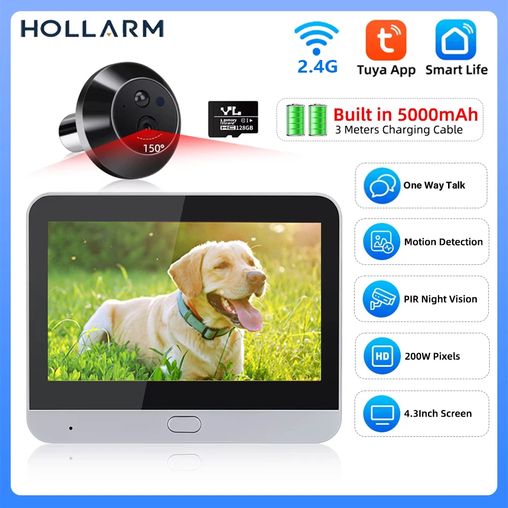 hollarm 43 polegada wifi olho magico tuya camera inteligente 1080p wi fi video campainha de seguranca em casa visao noturna video porta camer 01