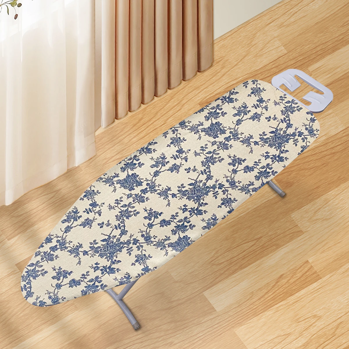 The ironing board cover is heat-resistant, made of cotton and has an extra thick iron cover. It is insulated with a drawstring a