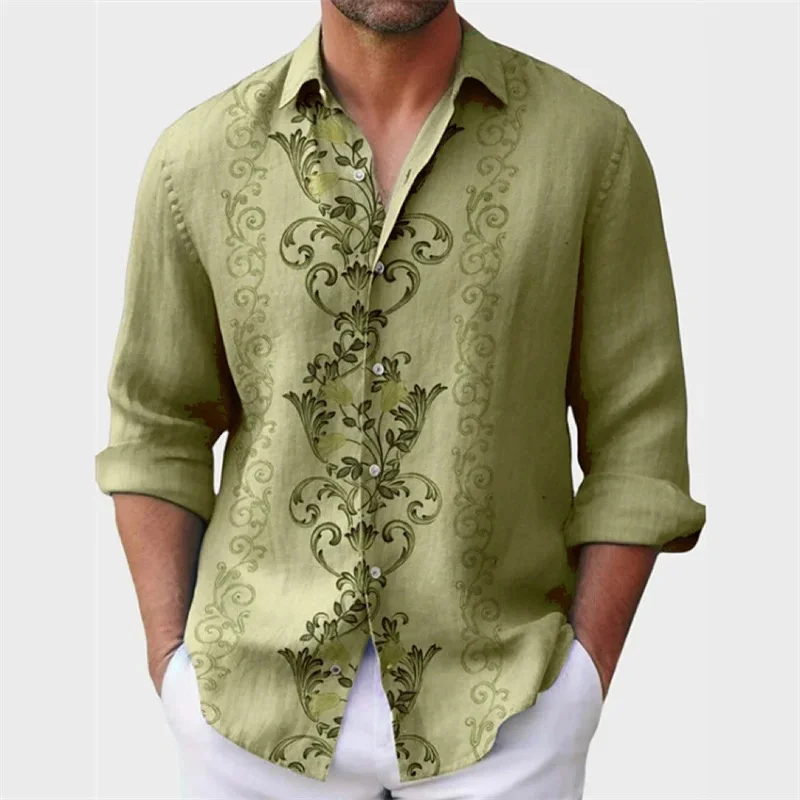 European and American men's shirt printed men's shirt explosive style spring and summer collar button long sleeved shirt