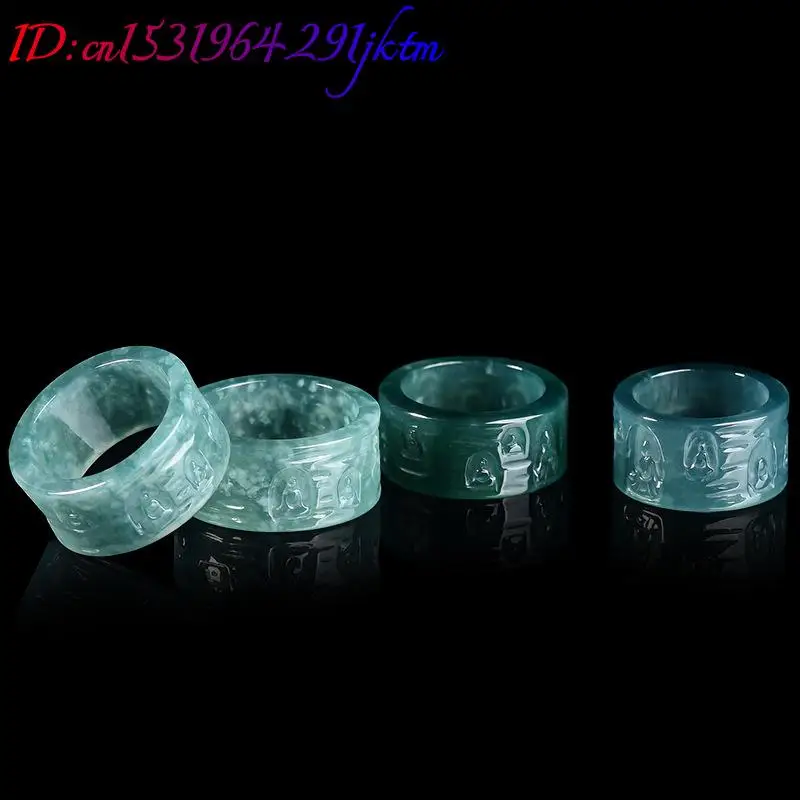 Natural Burmese Jadeite Buddha Ring Luxury Gemstone Designer Jewelry Fashion Charm Amulet Carved Real Jade Gifts for Women view 3