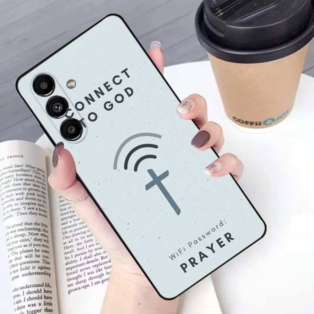 Funda de teléfono con versículo bíblico de Jesucristo para Samsung S24,23,22,30,21,10,9,Ultra,Plus,Lite,FE,funda negra de silicona suave