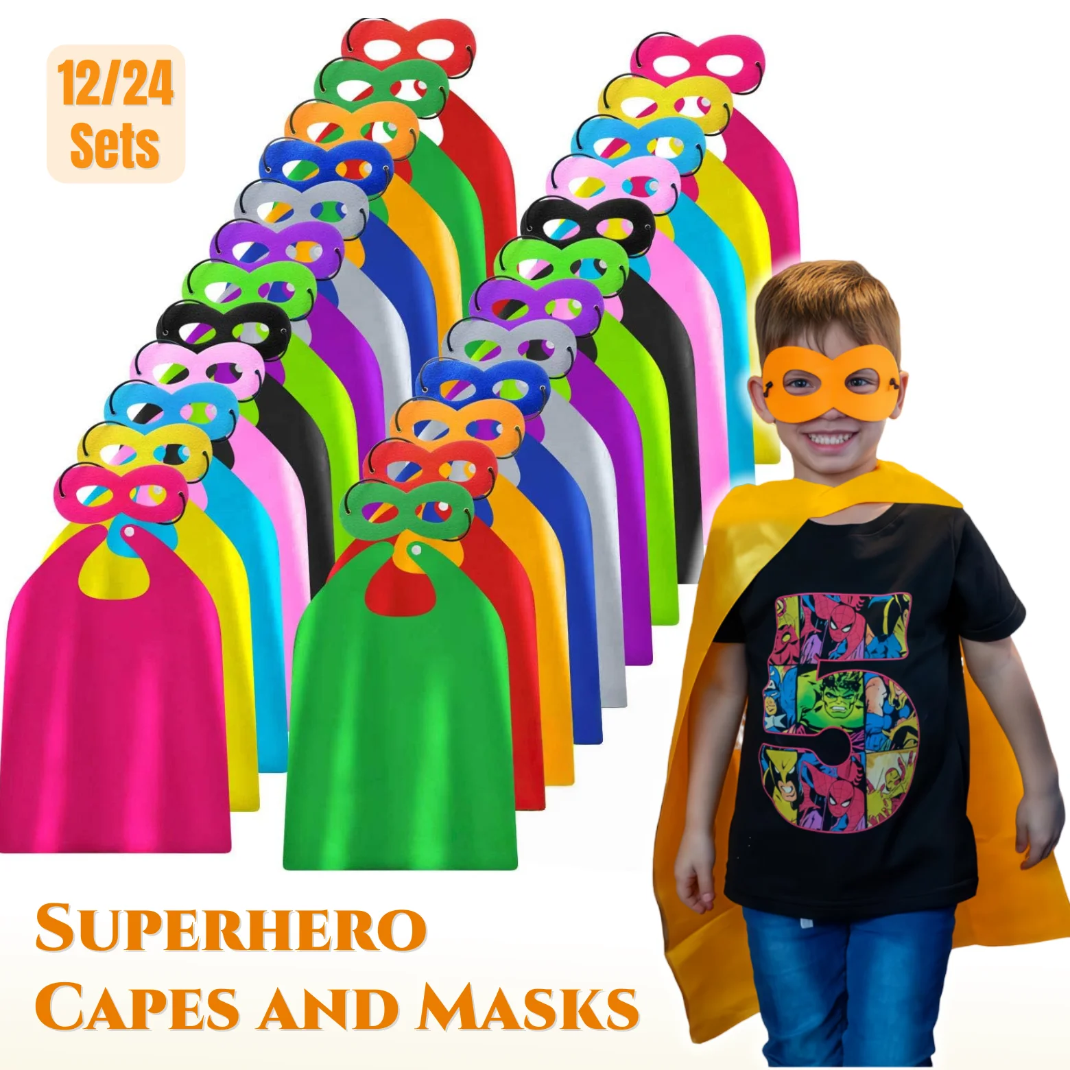 12/24 Sets Superhero Capes and Masks Bulk for Boys Girls Super Hero Themed Party Favor Costume Birthday Gifts Cosplay Costume
