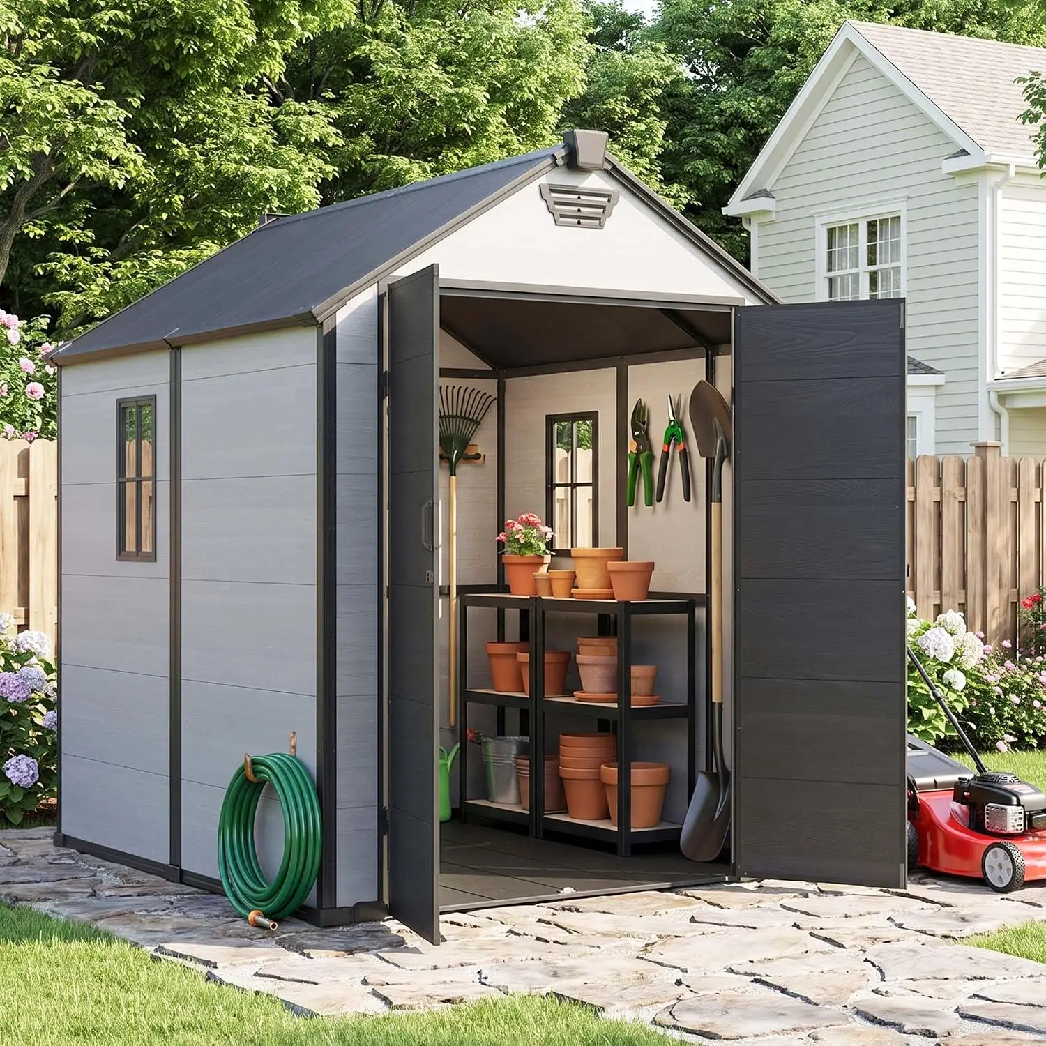 6x8 FT Resin Storage Shed with Floor, Window & Lockable Door | Weather-resistant resin shed with floor, window and, Custom