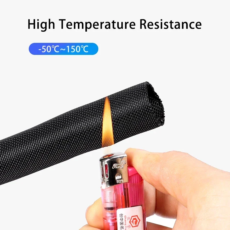 3mm ~ 60mm Black Self Closing PET Expandable Braided Sleeve Insulation Wrap Wire Protecter Self-Closed Cable Organiser Sheath
