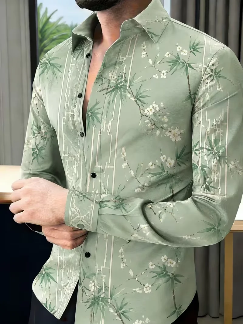 New Orange Yellow Sunset Gradient Tropical Flower Shirt Hawaiian Vacation Style Men's Long Sleeve Shirt