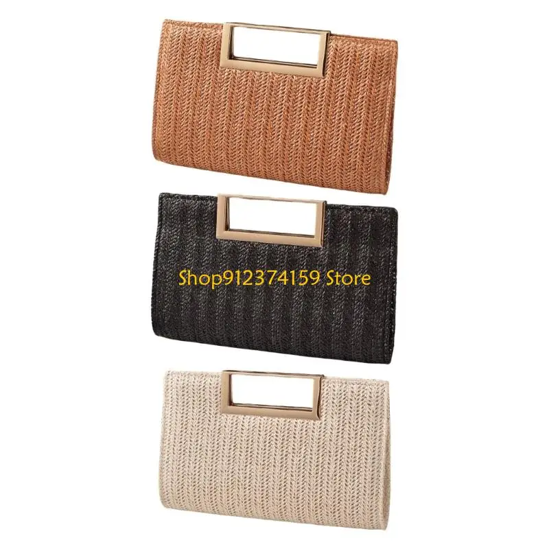 

G5AE Women Evening Bag Stylish Crossbody Bag with Chain Straw Clutches Elegant Handbag Simple Shoulder Bag for Wedding