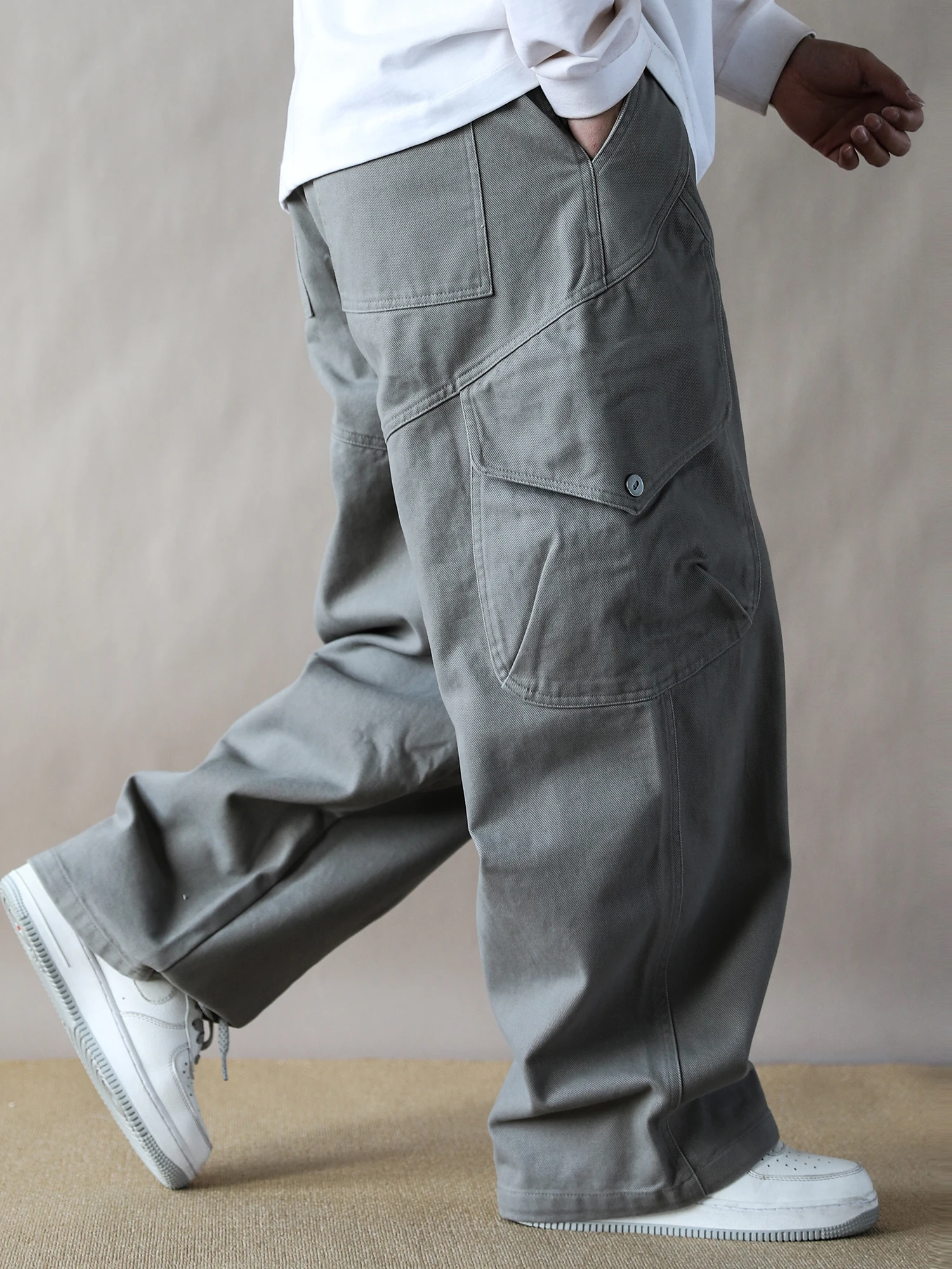 

Thiened American Workwear Sle Men's Loose Casual Cotton Straight Leg Pants with Big kets Retro ey New 2025