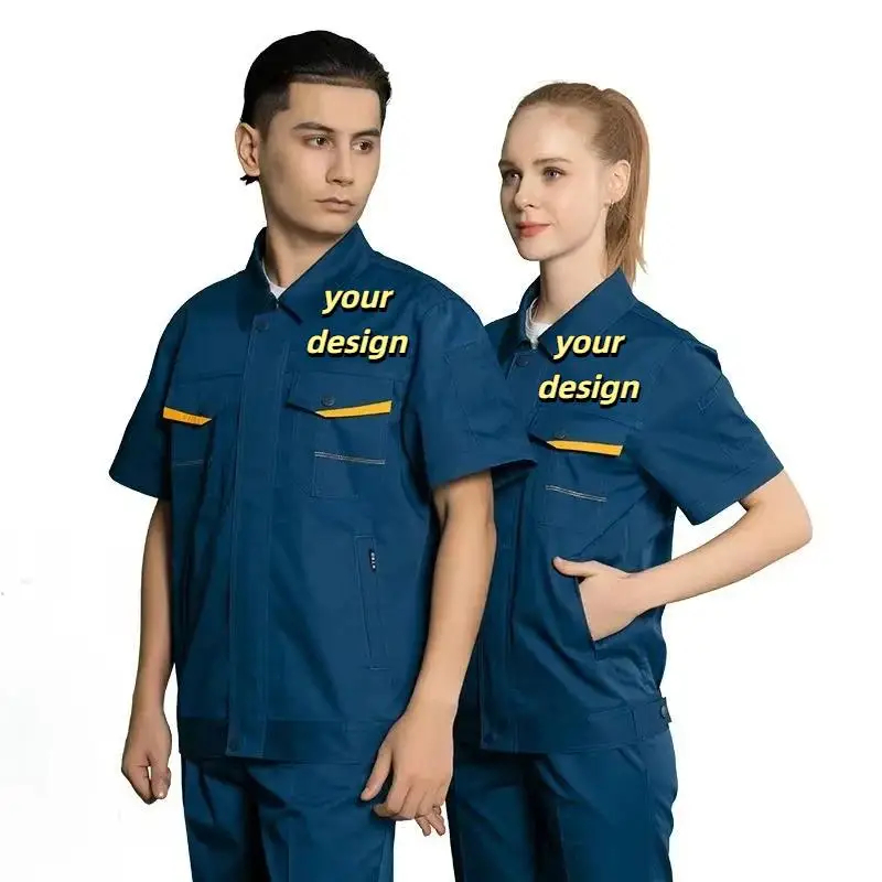 Summer Short Sleep Workshop Work Suit Uniform Coat Customized Name Printed Logo Factory Paint Repair Welder Jacket