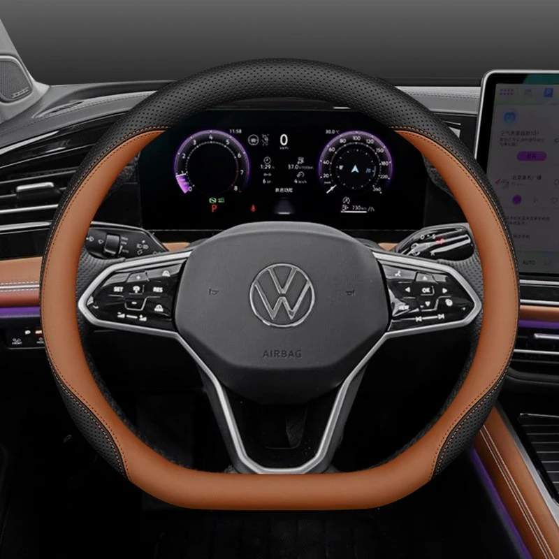 2026 Für VOLKSWAGEN Luxus-Lenkradbezug aus Nappaleder Passend für Golf Taos Passat Tiguan Atlas Touareg Arteon Auto-Zubehör