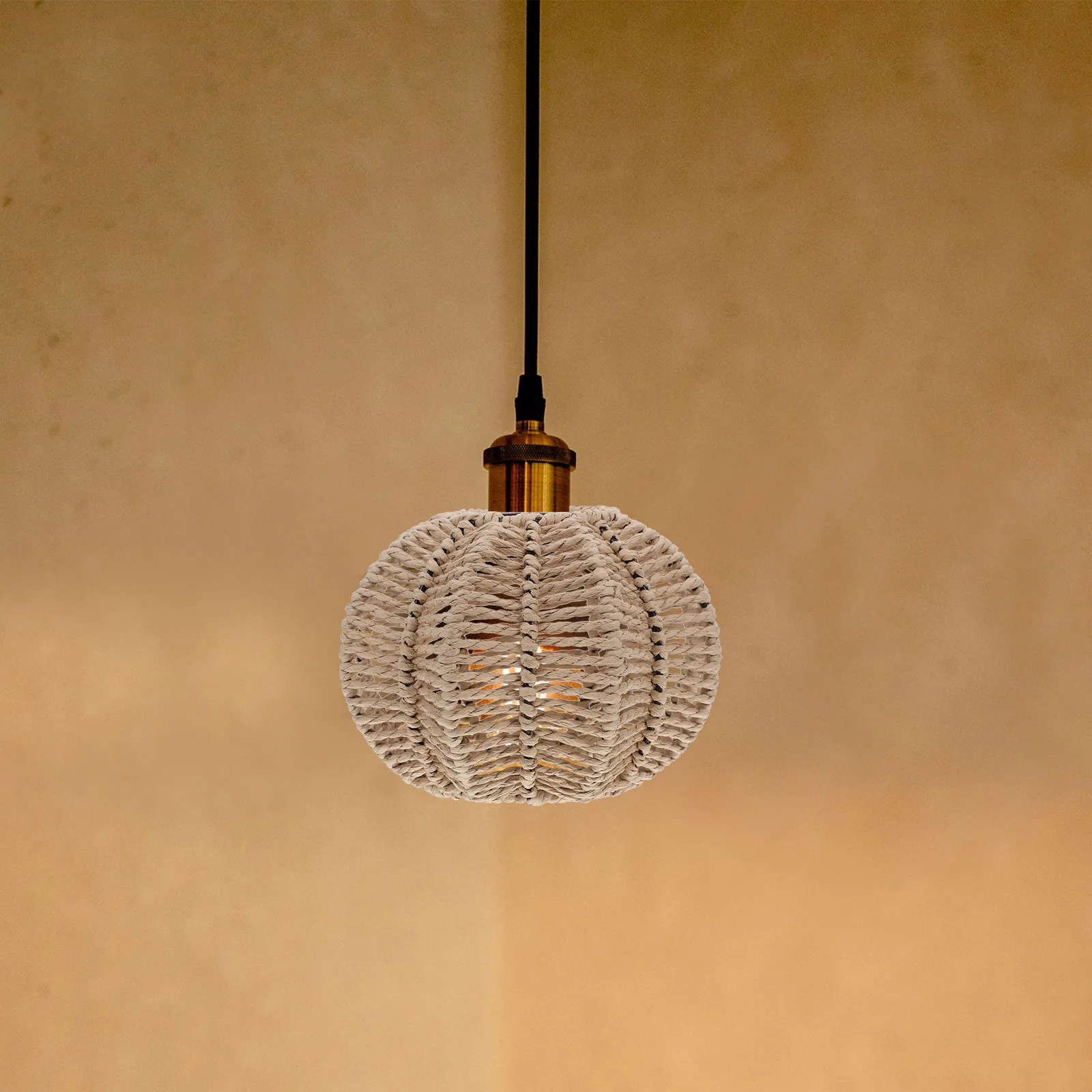 Farmhouse Lamp Shade Paper Rope Handwoven Vintage Hanging Pendant Lampshade Rustic Boho Ceiling Light Cover for Restaurant Tea