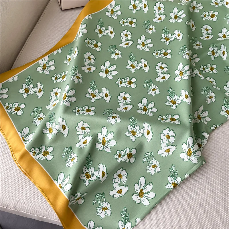 2024 Luxury 90*90cm Flower Print Silk Scarf Women Fashion Popular Scarves Shawl Bandanna Hijab Foulard Ribbon Neckerchief Wraps