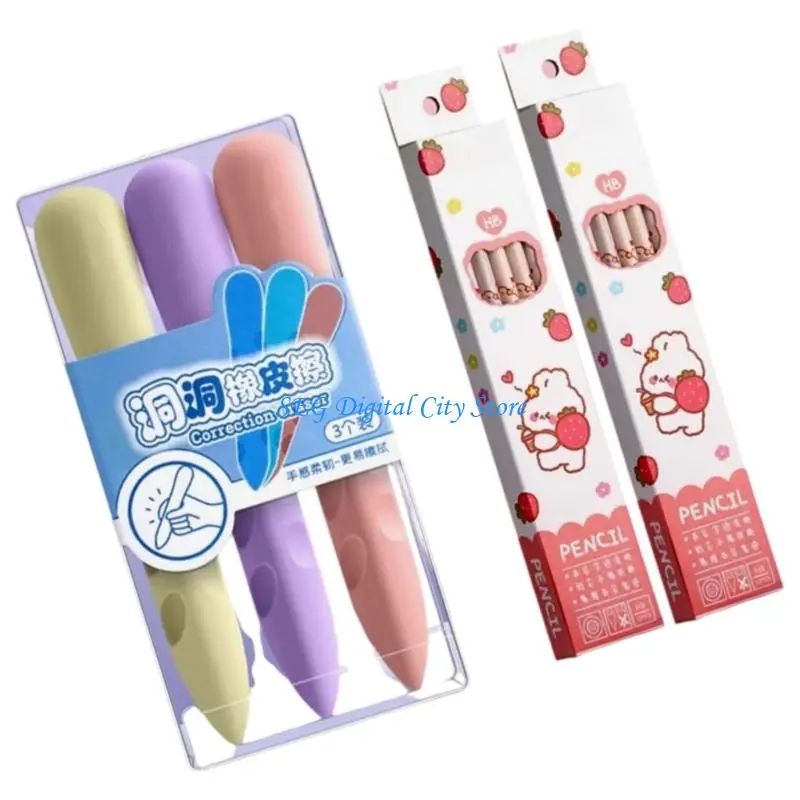 U75B Correction Tools Including 3 Hole Pattern Erasers 20 Pencils For Smudges Freely Writing Classroom Approve