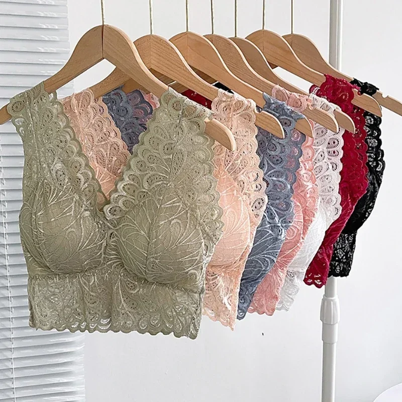 

Sexy Lace Top Bras for Women Bralette Padded Push Up Bra Female Seamless One-pieces Solid Color Underwear soutien gorge femme