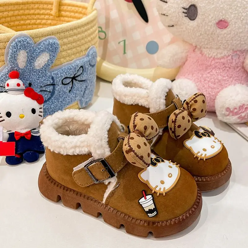 

Kawaii Hello Kitty Sanrio Children Cute Cartoon Plus Cotton Warm Ankle Boots Anti Slip Boots Flat Shoes Christmas Gifts for Kids