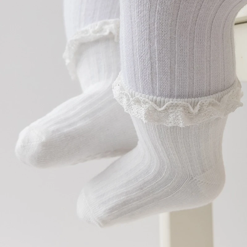 Newborn Baby Non-Slip Socks Combed Cotton Comfortable Skin-Friendly Casual Socks Princess Style Lace Socks with Rubber Bottom