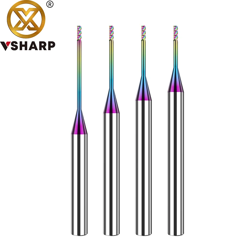 Vsharp Deep Groove Milling Cutter Mini Long Neck End Mill Carbide CNC Tool for Aluminum Copper