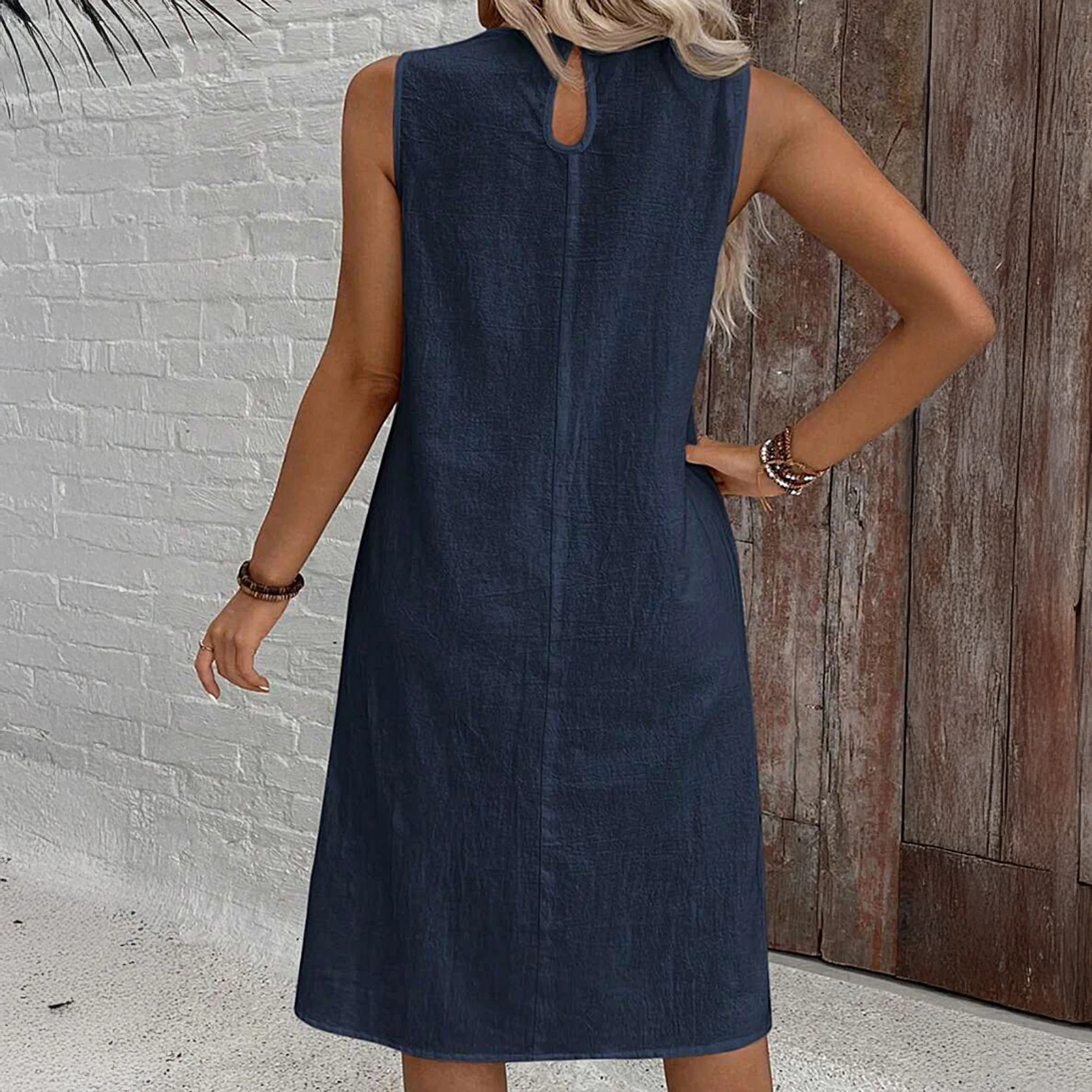 Elegant Floral Printed Lace Stitching O-Neck Sleeveless Women Summer Loose Tank Dress