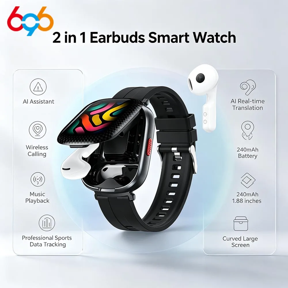 AI Translation Smart Watch With TWS Earbuds Call Bluetooth Music Player Fitness Smartwatch For IOS Android 1.88 Inch Zinc Alloy