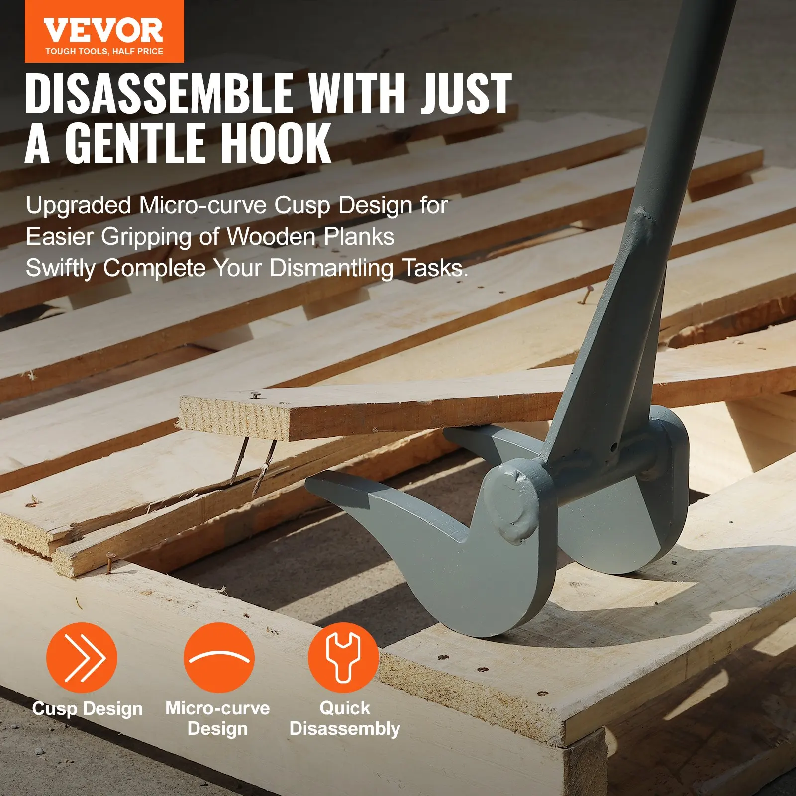 

Pallet Buster, 50'' Carbon Steel Handle Pallet Breaker, 2000 Lbs Weight Capacity, Heavy Duty Deck Board Removal Tool, Deck