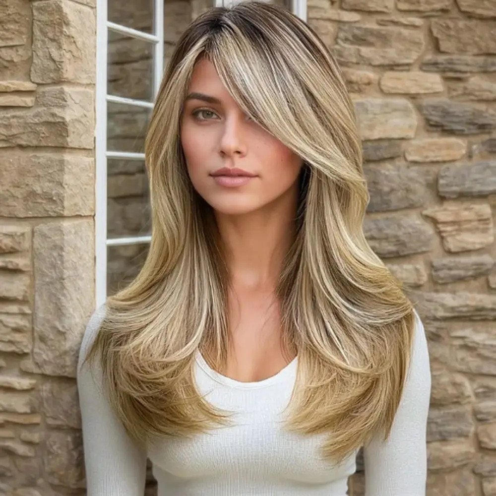 Natural Looking Short Wavy Wigs Light Blonde Synthetic Fiber Curtain Bangs Design Fashion Hair Replacement For Women Daily Use