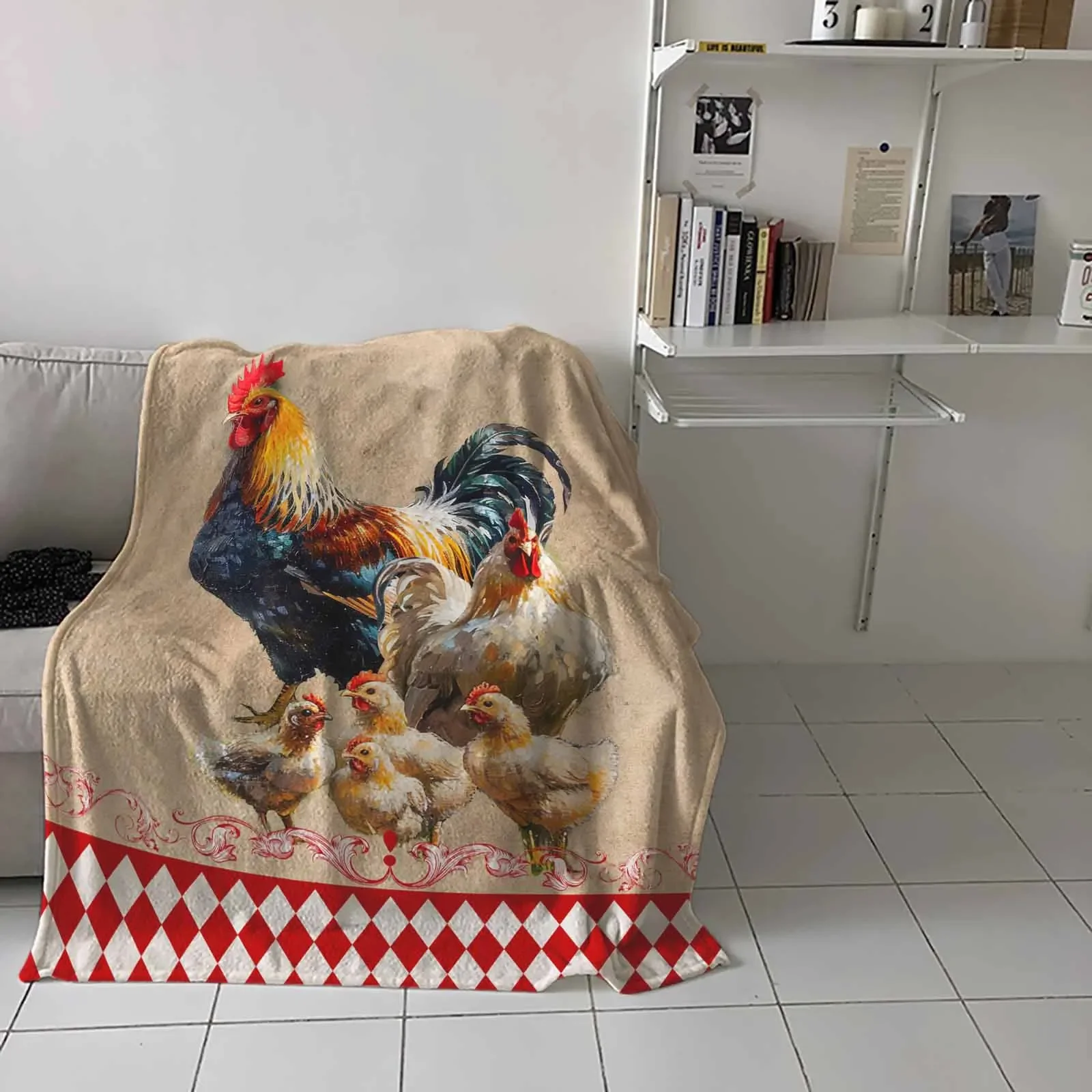 Retro Country Farm Rooster Hen Blankets Portable Soft Throw Blanket for Bed Office Bedspread Home Decor Flannel Blanket