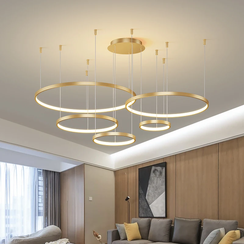 

Modern Minimalist Pendant Lights Circular Dining Room Lamp Atmospheric Villa Hall Lamp Dimmable Chandelier Led Living Room Lamps