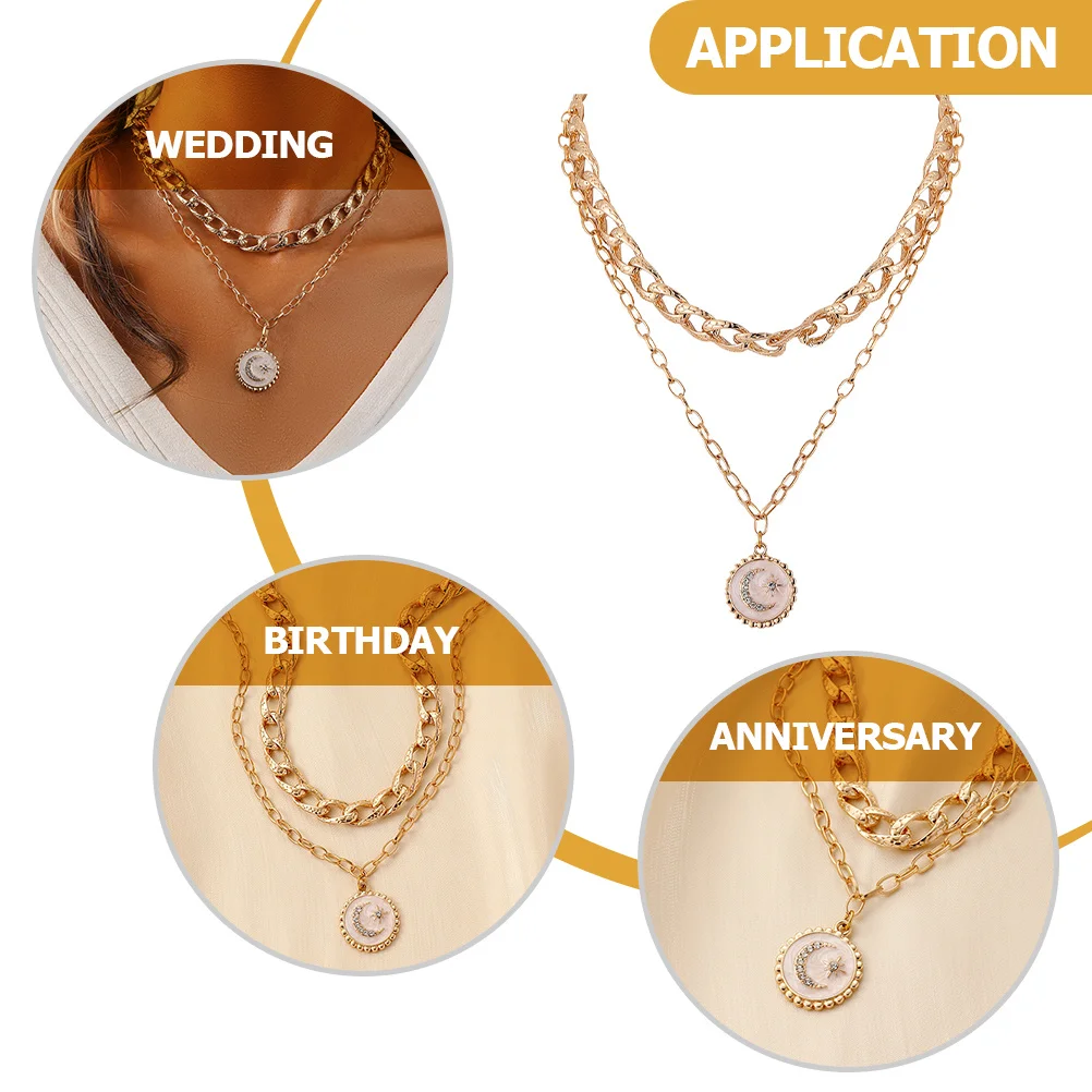 

Double Layered Retro Moon Star Necklace Women Adjustable Stackable Clavicle Chain Metal Jewelry for Birthday Prom Party