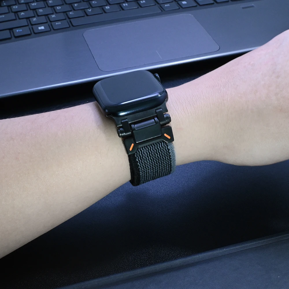 Correa deportiva de nailon para Apple Watch, banda de Color titanio para Apple Watch de 49mm, 45mm, 44mm, 42mm, Iwatch Series 9, 8, 7, 6, 5, 4 Se 3 Ultra 2
