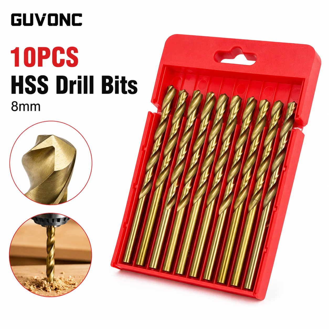 8mm HSS Titanium Twist Drill Bits 10Pcs Straight Shank Drilling Bits for Home DIY & Workshop Projects