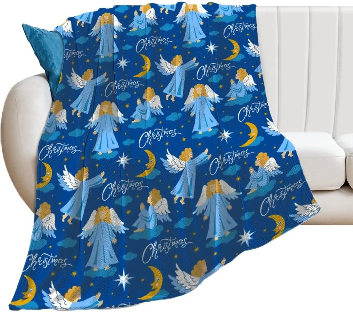 

Christmas Angel Blue Blanket Soft Lightweight Flannel Fleece Throw Blanket for Bed Sofa Couch Travel Beach Blankets for Beds