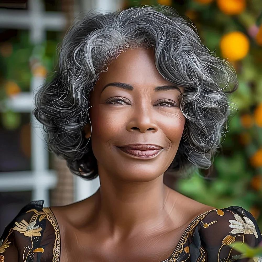 

Soul Lady Effortless Salt And Pepper Glueless Wig For Older Women Wear To Go Loose Curly Short Bob Human Hair Wigs