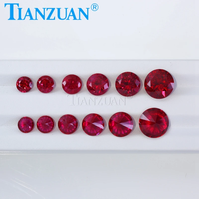 Lab Grown Ruby Round Shape 5# Red Stone Diamond Cut  with Inculsions Artificial Loose Ruby Stone  for Jewelry Making Materials