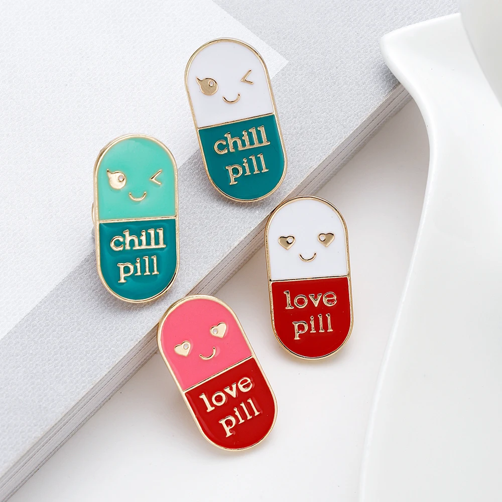 Cute Different Mood Colorful Pills Brooch Chill Love Happy Three Different Colors Small Exquisite Jewelry Gift for Girls Nurse