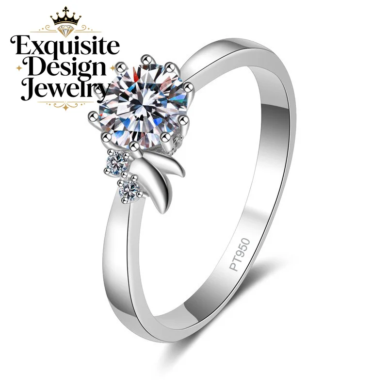 Exquisite Platinum PT950 Simple Moissanite Women's Ring Flower Diamond-studded Ring Suitable for Wedding Birthday Gifts