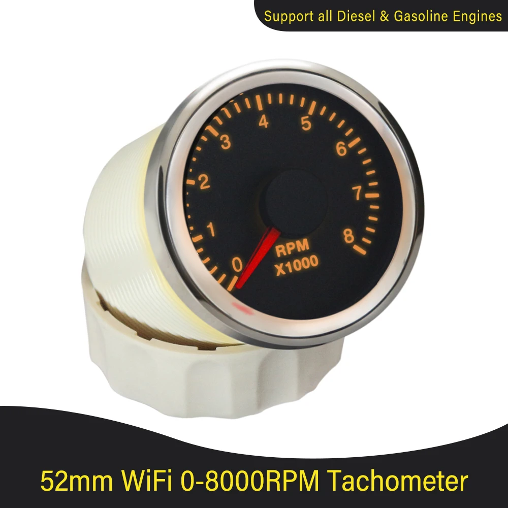 52mm 4000 RPM 8000 RPM WiFi Rev Counter Generator ATV Adjustable for Diesel Gasoline Tachometer with White/Yellow Backlight