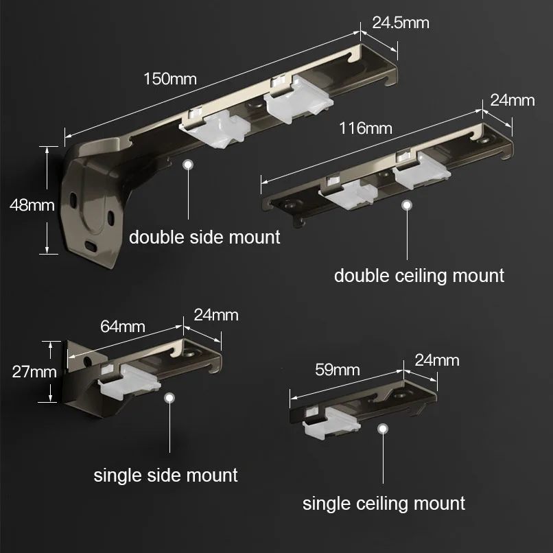 2.6mm 두꺼운 커튼 트랙 단일 이중 막대 곡선 직선 레일 천장 측면 마운트 자동 도르래 홈 장식 크기 사용자 정의 썸네일 5