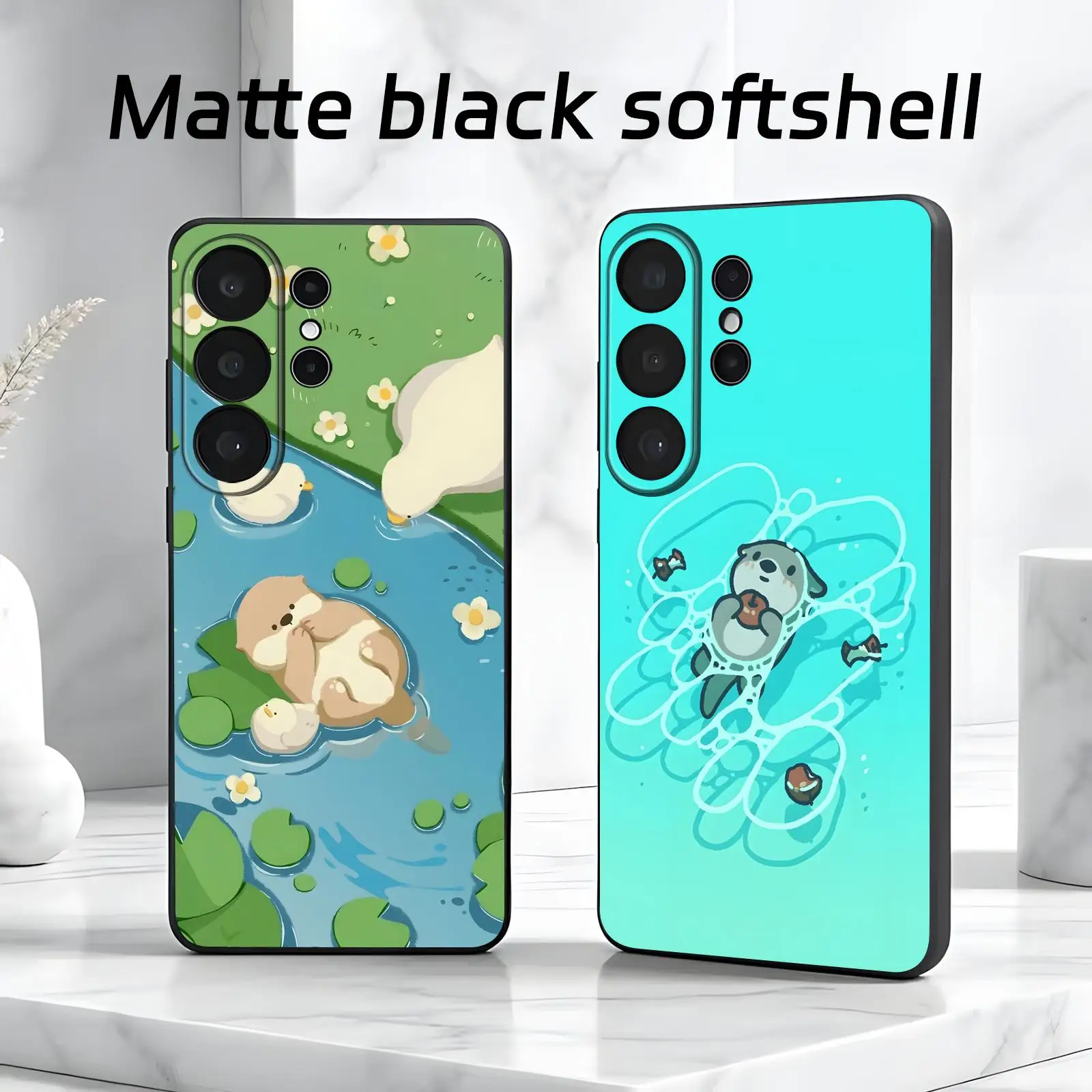 cute Otter Phone Case For Samsung S26 S25 S24 S23 S22 S21 S20 Ultra Note20 Soft black Shockproof Cover