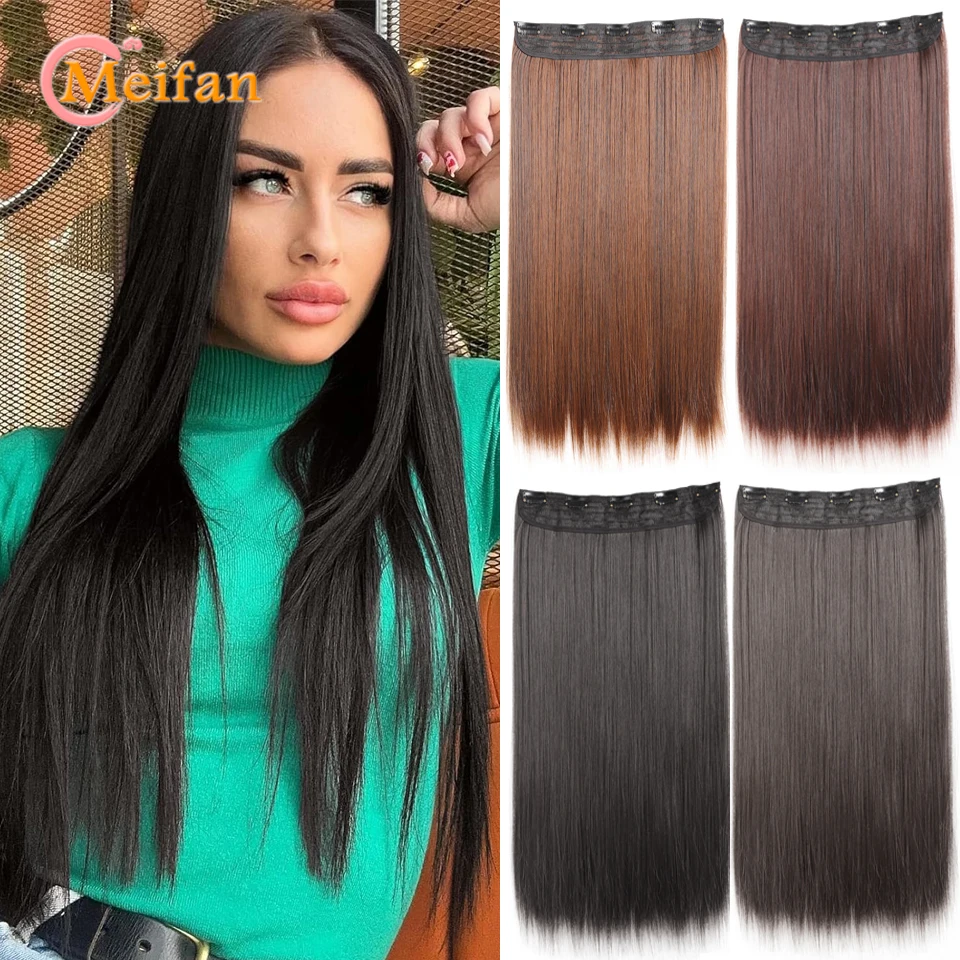

Long Straight Hairstyle 5-Clips in Hair Extension Synthetic Natural False Heat-Resistant Hairpiece 20"-28" Black Brown Haiepiece